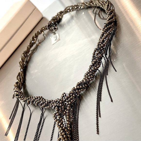 New Brunello Cucinelli Sterling Monoli Bead Lariat Wrap Necklace